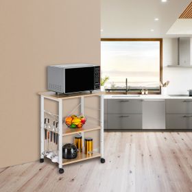 3-tier With 10 Hooks, 4 Wheels, X-reinforcement On The Back, Microwave Rack