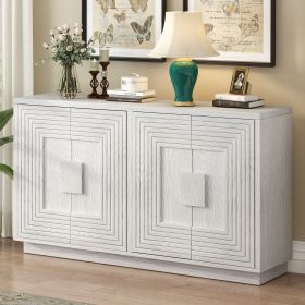Vintage Distressed 4-Door Sideboard with Adjustable Shelves and Geometric Pattern for Dining Room,Kitchen and Living Room
